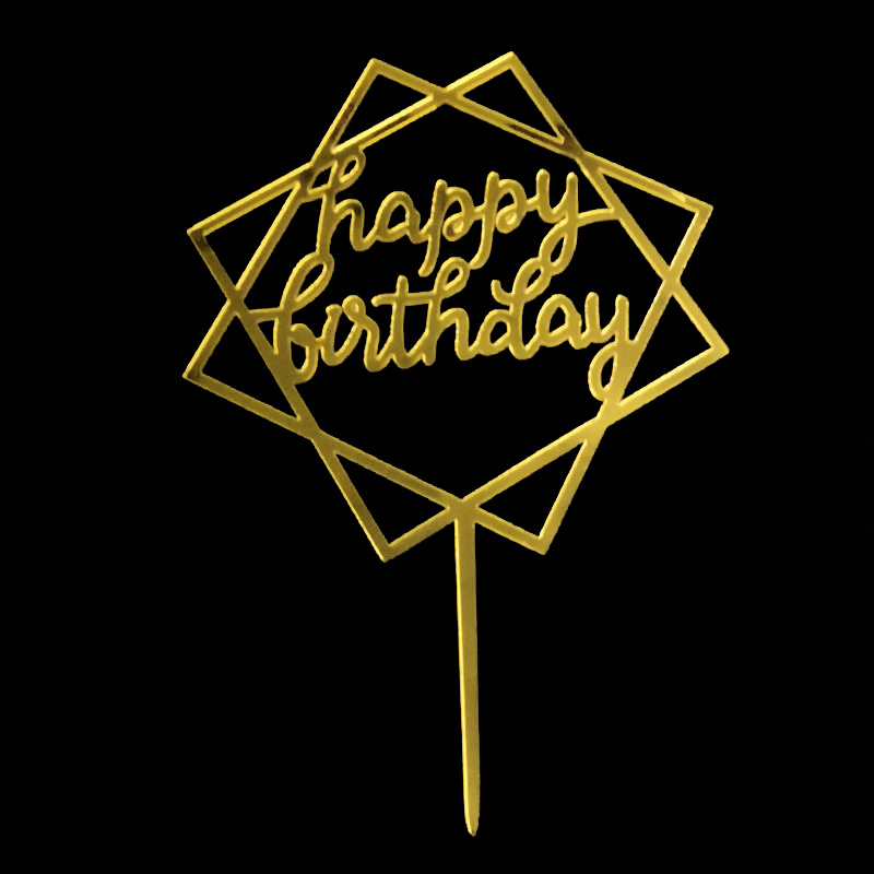 情人节蛋糕装饰插牌简约英文金色黑色亚克力插牌生日快乐蛋糕摆件