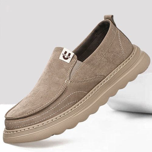 男士休闲布鞋男款一脚蹬男鞋2025新款鞋子男潮鞋软底老北京帆布鞋 - 图1