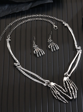 时尚复古骷髅手项链朋克风锁骨链