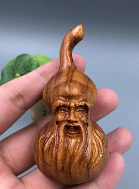 黄花梨木雕葫芦手把件汽