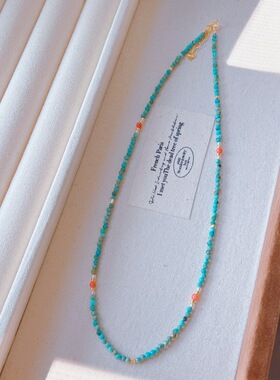 中式简约绿松石项链女士锁骨链天然小米珠 南红s925 女孩自然美丽