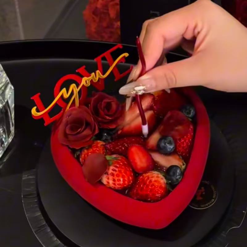 2.14网红情人节红金LoveYou双层亚克力蛋糕装饰插件烘焙装扮摆件