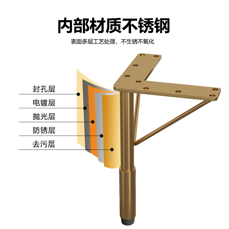 现代茶几脚家具电视柜脚轻奢不锈钢沙发脚桌腿金色浴室柜支撑腿