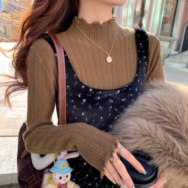 白色高级感打底衫毛衣女2025新款秋冬季内搭半高领木耳边针织上衣 - 图2