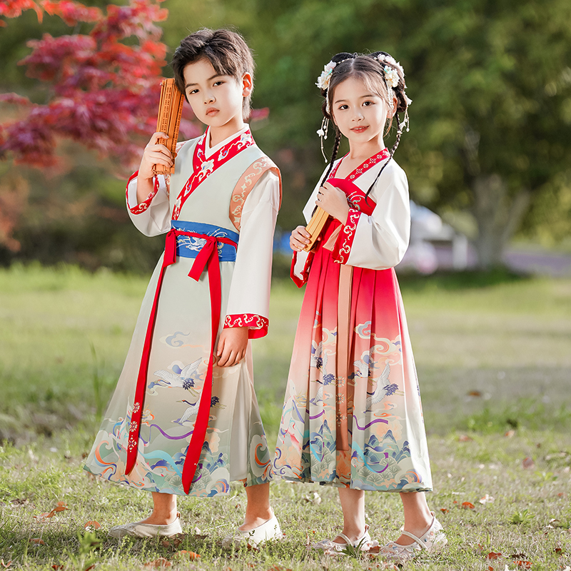 汉服男女童国学服装儿童国风唐装三字经弟子规书童古装六一演出服 - 图0