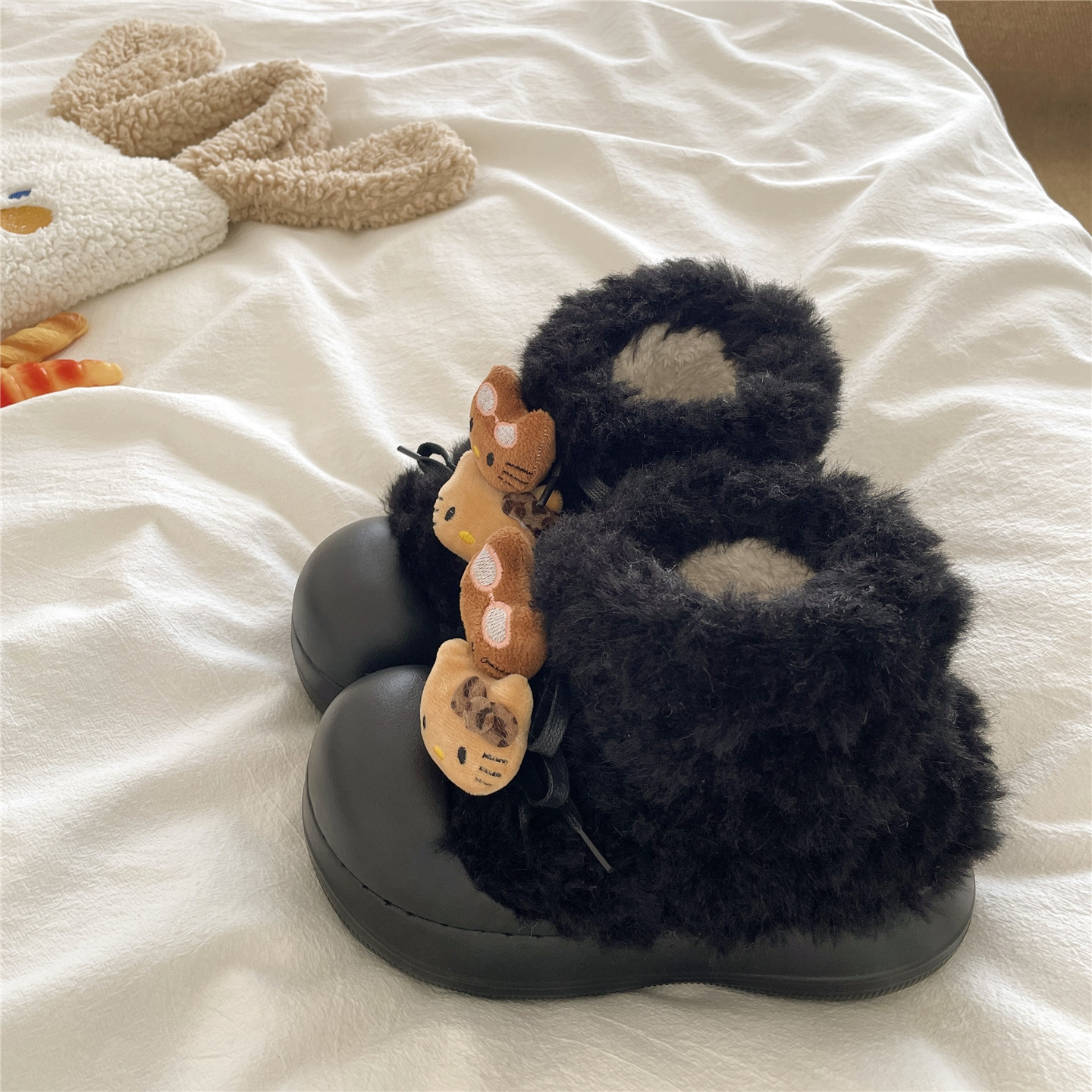 费尔岛KT猫~！巨厚实ins保暖包跟毛毛棉拖鞋女外穿厚底加绒雪地靴,淘宝优惠券,粉丝福利购,淘宝优惠卷