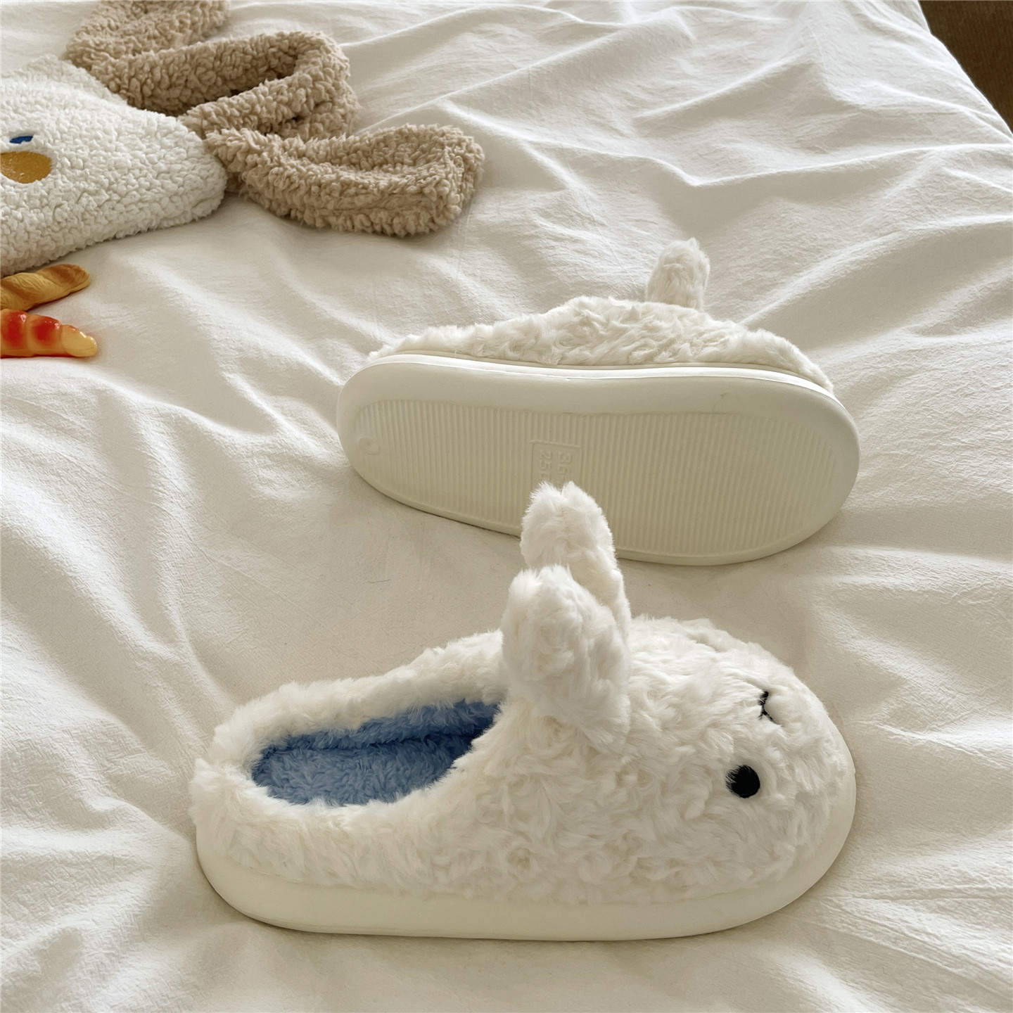 冰川蓝米菲兔~！兔耳朵ins可爱包跟棉鞋女厚底保暖加绒毛毛棉拖鞋,淘宝优惠券,粉丝福利购,淘宝优惠卷