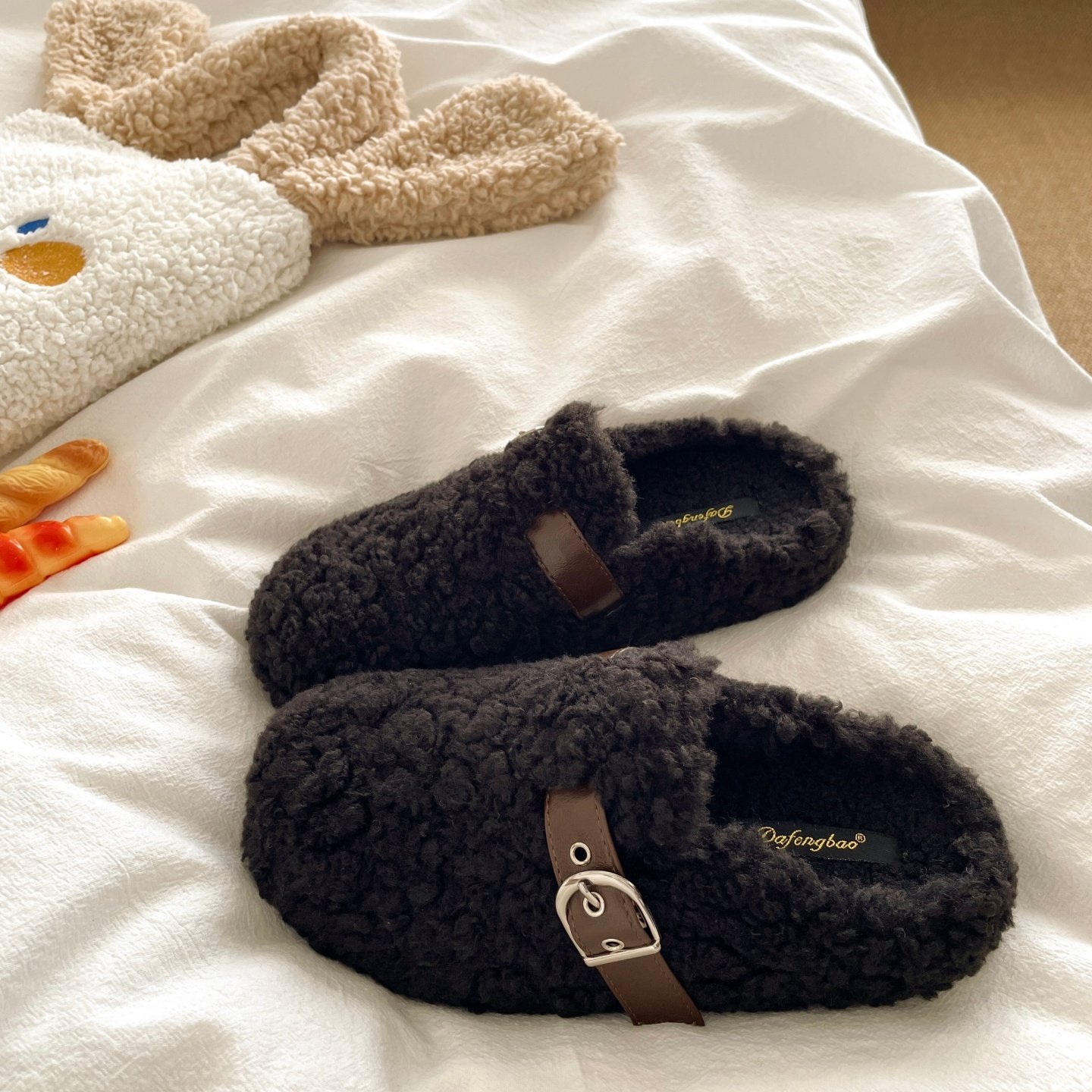 绒绒卷毛~高级感！勃肯包头棉拖鞋女懒人INS外穿冬季加绒毛毛拖鞋,淘宝优惠券,粉丝福利购,淘宝优惠卷