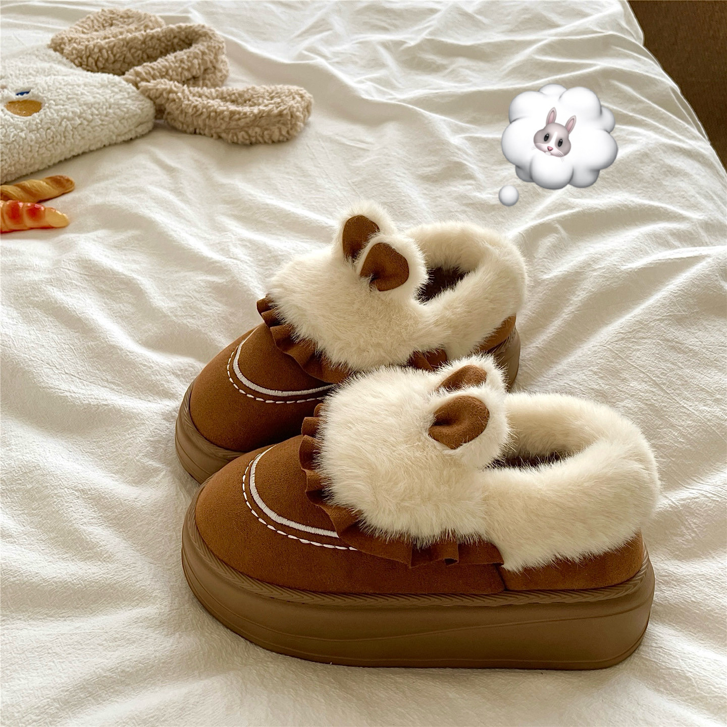 私房奶兔~！巨可爱ins加厚加绒保暖包跟棉鞋女厚底防滑雪地棉拖鞋,淘宝优惠券,粉丝福利购,淘宝优惠卷