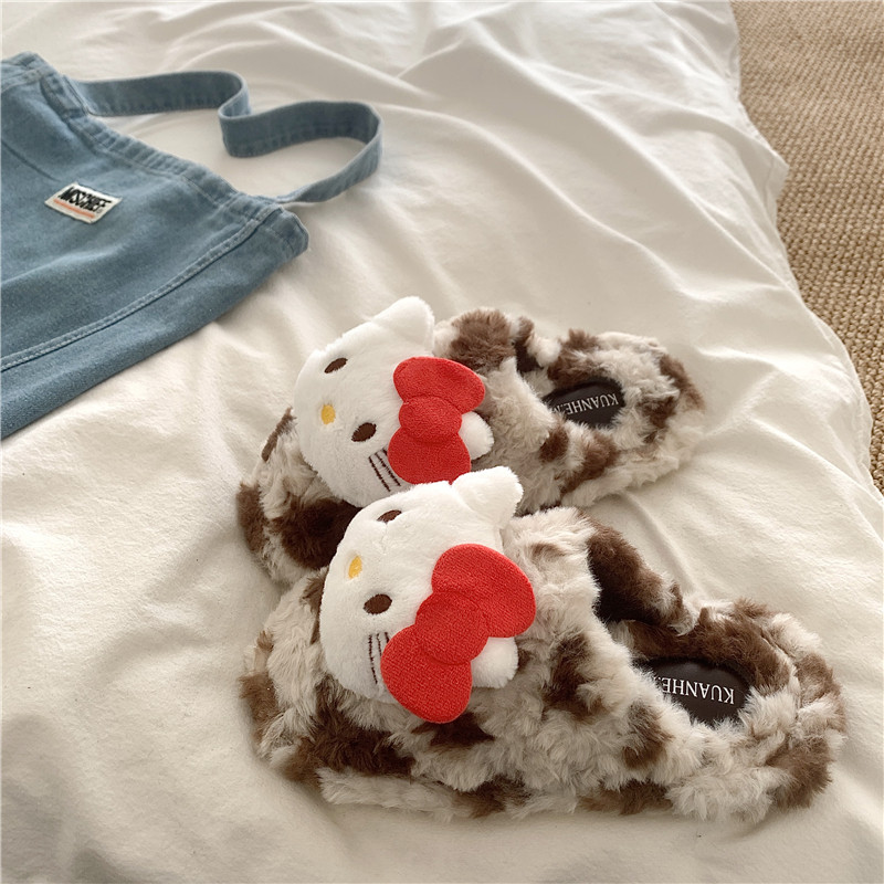 奶牛kt猫~！小众ins软萌可爱棉拖鞋女厚底外穿保暖包头毛毛拖鞋潮,淘宝优惠券,粉丝福利购,淘宝优惠卷