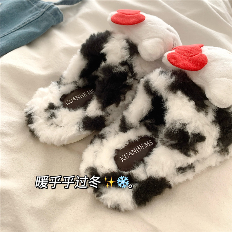 奶牛kt猫~！小众ins软萌可爱棉拖鞋女厚底外穿保暖包头毛毛拖鞋潮,淘宝优惠券,粉丝福利购,淘宝优惠卷