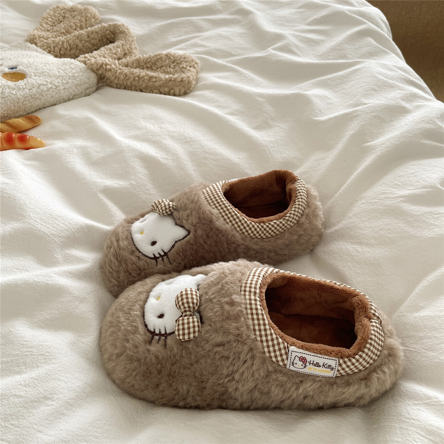 粉噗噗kt猫~！豹纹甜心ins可爱包跟棉鞋女居家加绒保暖毛毛棉拖鞋,淘宝优惠券,粉丝福利购,淘宝优惠卷