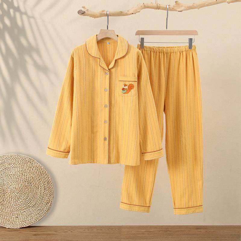 日系春秋冬磨毛情侣睡衣长袖长裤全棉条纹松鼠绣花家居服套装开衫,淘宝优惠券,粉丝福利购,淘宝优惠卷