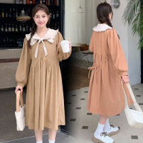 Pregnancy Woman Dress Autumn Winter 2023 New Fashion Loose Big Code Doll Collar Light Core Suede Dress Small Sub-Tidal Hot Mother