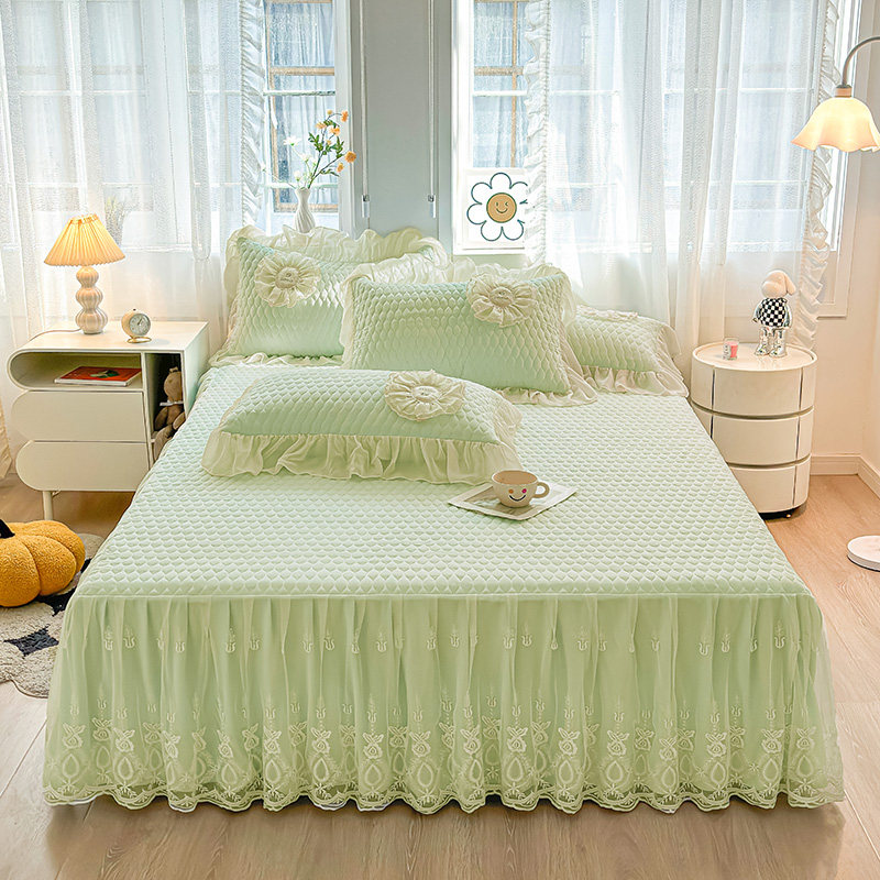 新款韩式公主夹棉床裙单件床罩款纯色蕾丝花边防尘床围裙冬季专用,淘宝优惠券,粉丝福利购,淘宝优惠卷