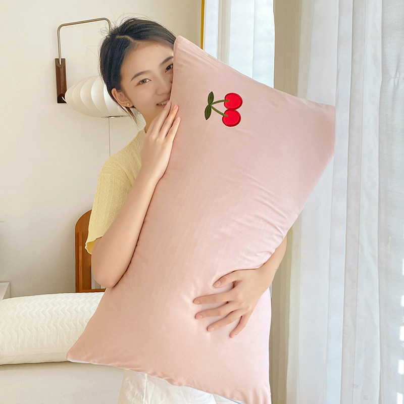 ins小清新纯色纯棉刺绣简约枕芯套 星晴枕套