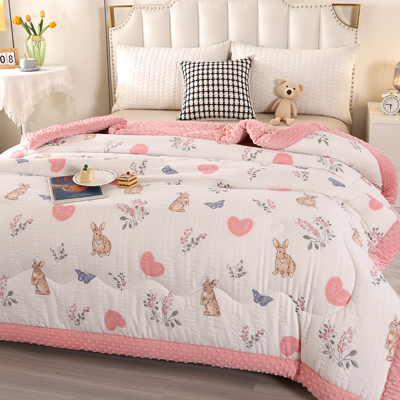 婴儿级水洗棉豆豆绒被子新款春秋冬加厚保暖精美印花亲肤包边被芯