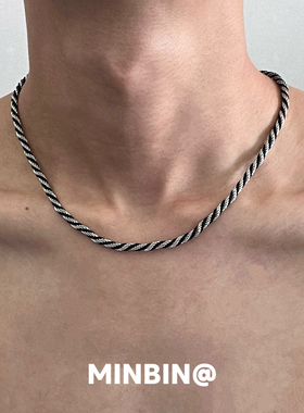 黑银编织麻花项链潮牌高级