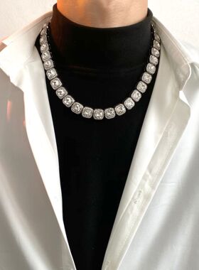 冰糖镶钻项链女酷ins嘻哈欧美百搭高级感古巴锁骨链男潮牌卫衣链