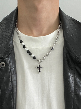 黑熔岩十字架项链潮牌