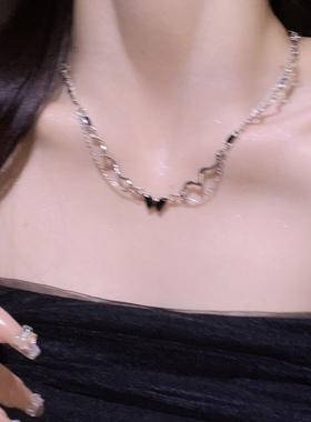 黑色蝴蝶项链ins轻奢小众