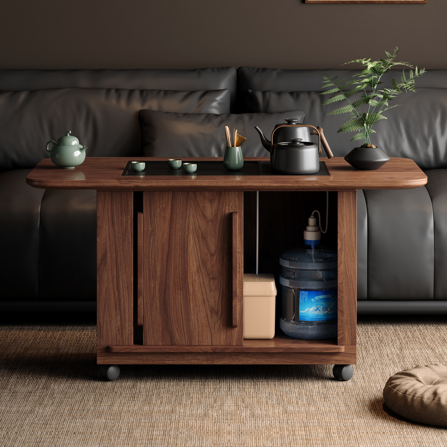 木小咖 欢喜实木茶桌可移动客厅茶水柜小户型阳台茶台家用茶几,淘宝优惠券,粉丝福利购,淘宝优惠卷