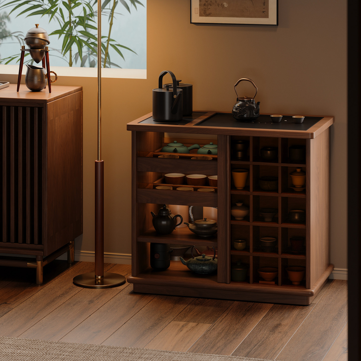 木小咖晨光实木茶桌茶水柜带储物沙发展示柜客厅边几煮茶台可移动,淘宝优惠券,粉丝福利购,淘宝优惠卷