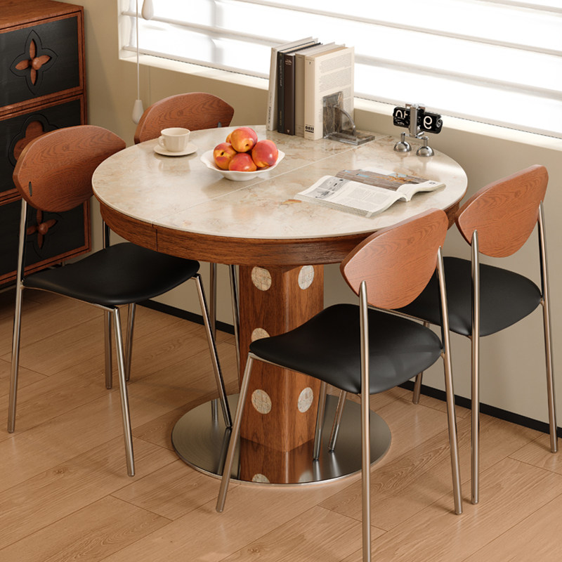 木小咖法式复古家用岩板伸缩餐桌伯格贝母椭圆折叠小户型桌椅组合,淘宝优惠券,粉丝福利购,淘宝优惠卷