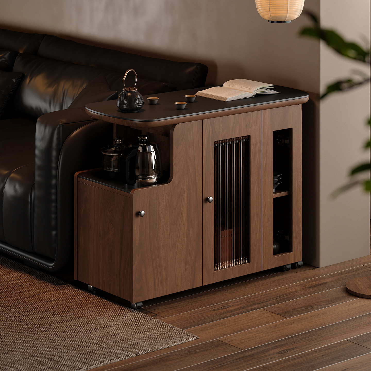 木小咖 溪缘移动实木茶桌家用阳台茶水柜可伸缩茶台桌椅组合,淘宝优惠券,粉丝福利购,淘宝优惠卷