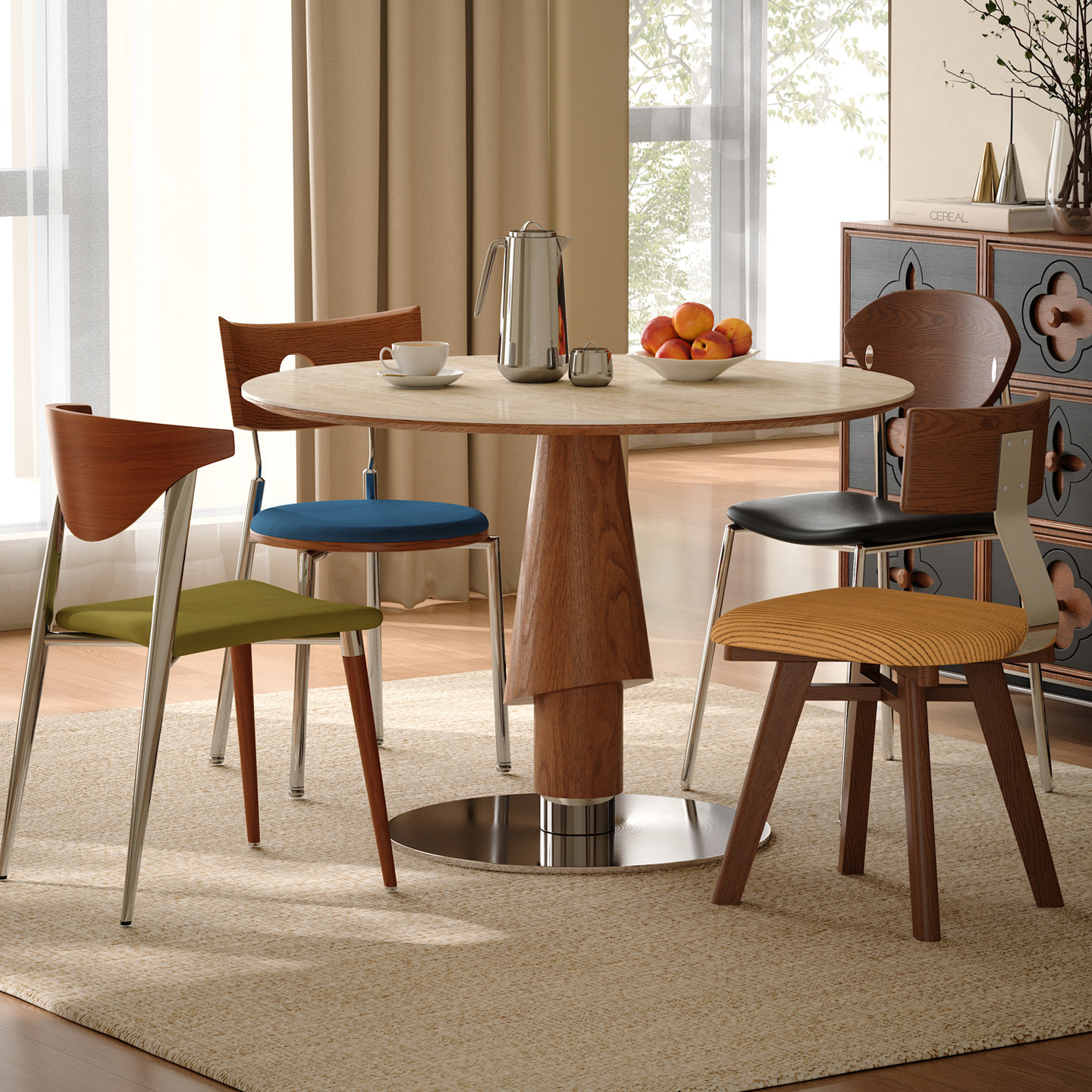 木小咖中古家用圆桌小户型白蜡木实木饭桌洞石岩板圆形餐桌椅组合,淘宝优惠券,粉丝福利购,淘宝优惠卷