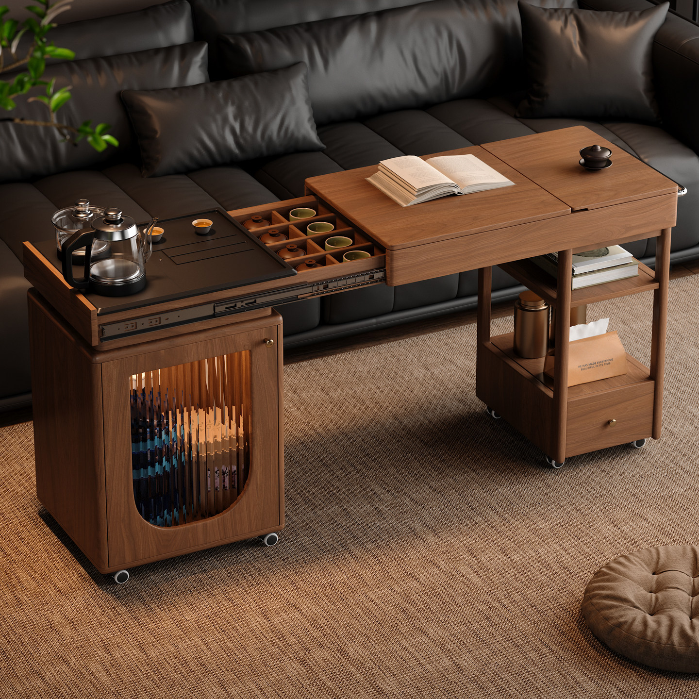 木小咖 居野实木边几伸缩小户型茶桌书桌一体带泡茶茶几移动边几,淘宝优惠券,粉丝福利购,淘宝优惠卷