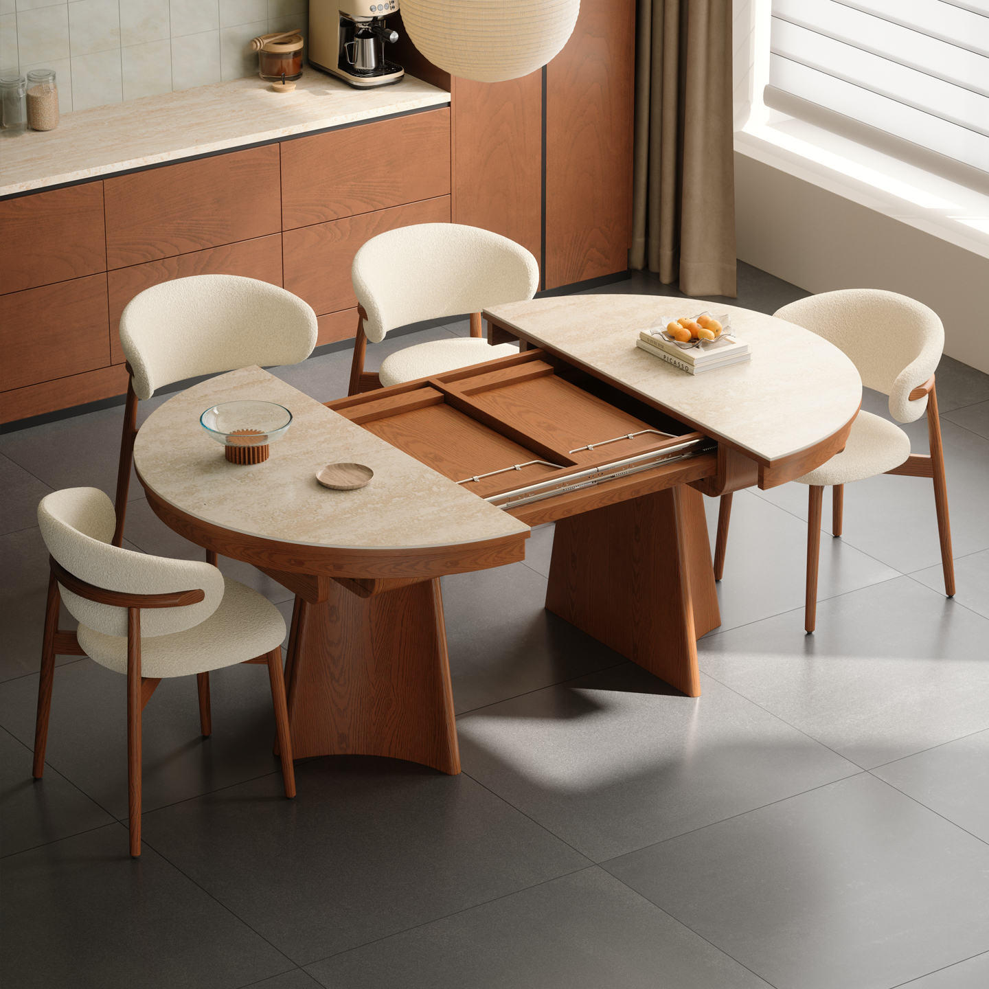 Mu Xiaoka retractable dual-purpose solid wood slate dining table and chair combination modern simple small apartment functional home dining table
