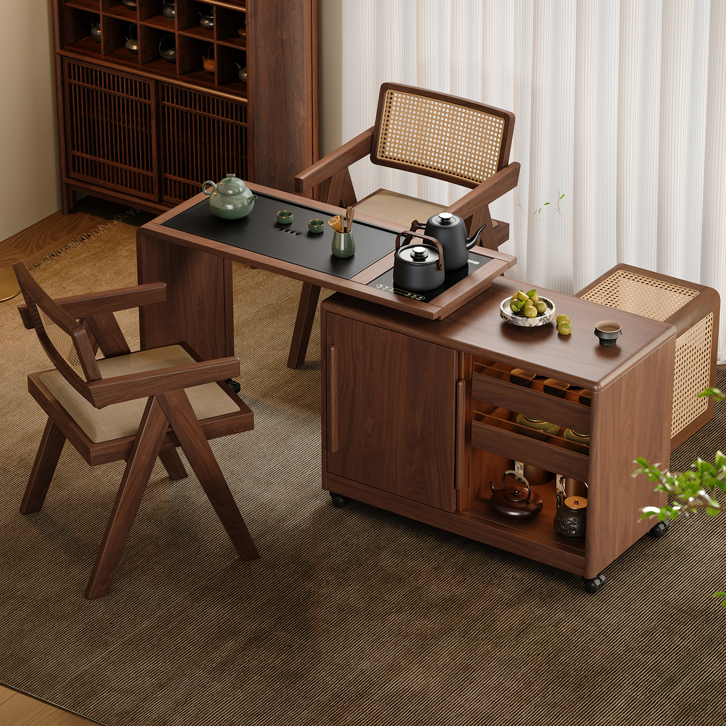 木小咖 木作实木茶桌小户型边几柜茶台可伸缩移动阳台家用茶几,淘宝优惠券,粉丝福利购,淘宝优惠卷