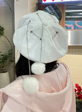 贝雷帽出游甜美女秋冬小香风感