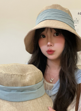 遮阳淡蓝色渔夫帽女夏百搭显脸小