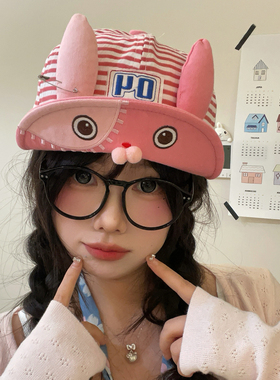 可爱粉色越狱兔翻檐软顶棒球帽女