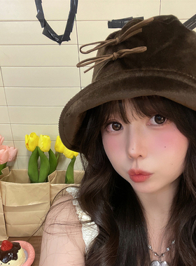 盆帽出游甜美女夏短檐红色亮眼