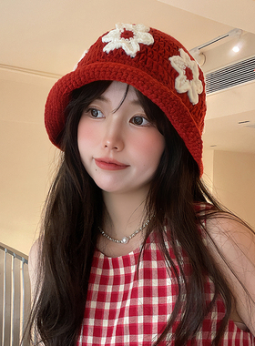 盆帽出游休闲女秋软妹毛线帽