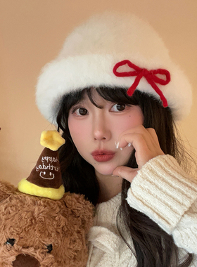 双笙欧尼盆帽出游可爱蝴蝶结女