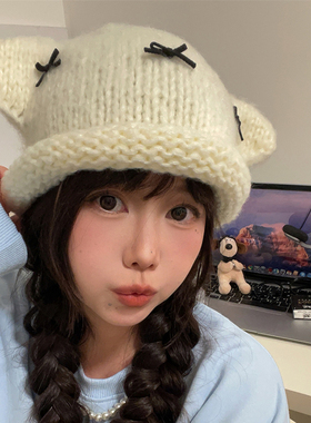 毛线帽出游甜美可爱女冬小猫耳朵