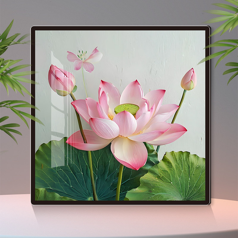 国风荷花客厅背景墙装饰贴自粘亚克力轻奢高级感新中式遮丑墙贴画,淘宝优惠券,粉丝福利购,淘宝优惠卷