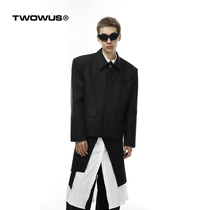 TWOWUS original new double layer removable padded shoulder profile short suit jacket male minority black No sex