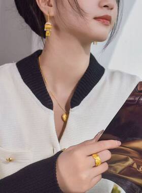 时尚复古金色编织纹理开口戒指女活口指环麻花纹女式时尚款复古式