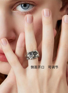 个性复古假面人物头像戒指女金属指环做旧工艺立体造型纹理感女戒
