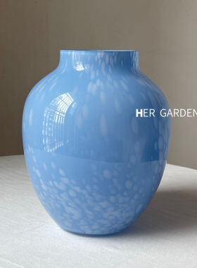 HERGARDEN蓝色玻璃花瓶氛围感花器居家客厅装饰摆件