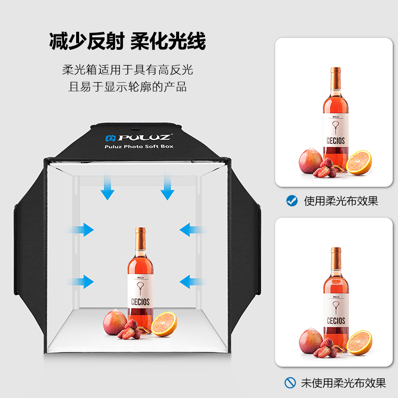 PULUZ胖牛 新款40厘米LED摄影棚三灯柔光箱珠宝玉石摄影棚摄影箱 - 图1