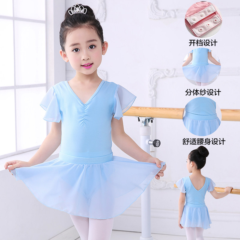 春夏季女儿童练功服幼儿园短袖芭蕾舞裙开档连体体操服纯棉_虎窝淘