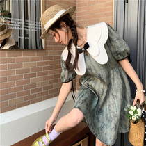 Legal Dolls Collar Bubble Sleeves Jacquard dress for women Summer 2023 Little crowddesigned butterfly knot chaise tea hysteria