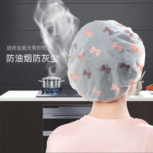 防水浴帽成人沐浴帽女洗澡头套一次性厨房炒菜油烟帽子可爱发罩套 - 图0