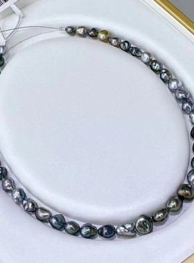 天卉珠宝天然海水大溪地野生keshi珍珠项链7-9mm精致有量光泽碎银